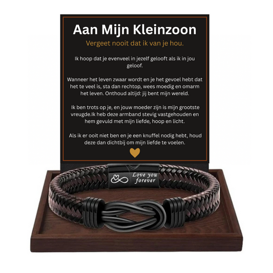 Aan Mijn Zoon/Kleinzoon | Leren Armband met Boodschap “Ik Hou Voor Altijd van Je”