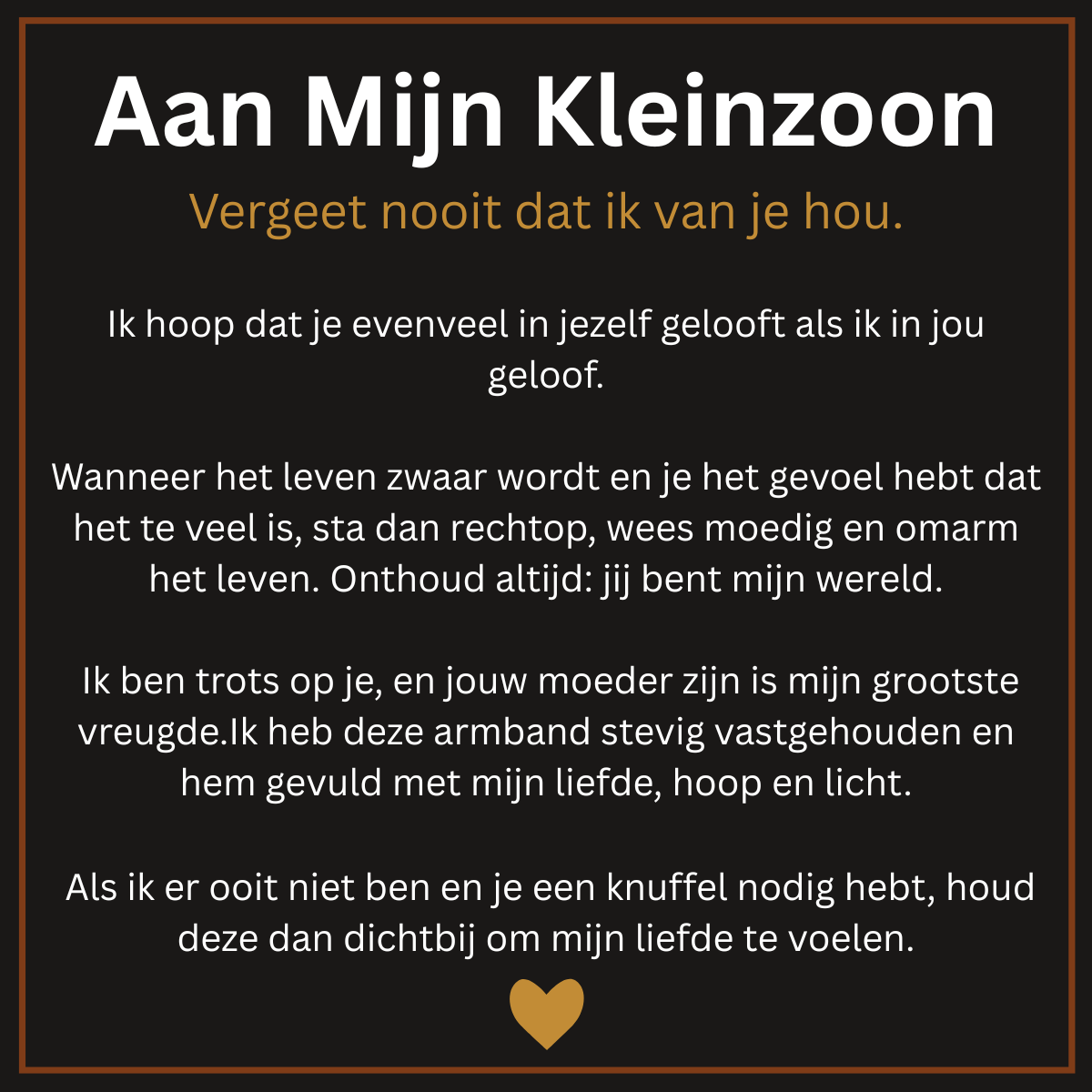 Aan Mijn Zoon/Kleinzoon | Leren Armband met Boodschap “Ik Hou Voor Altijd van Je”