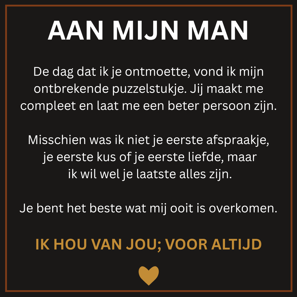 Aan Mijn Man | Leren Armband met Boodschap “Ik Hou Voor Altijd van Je”