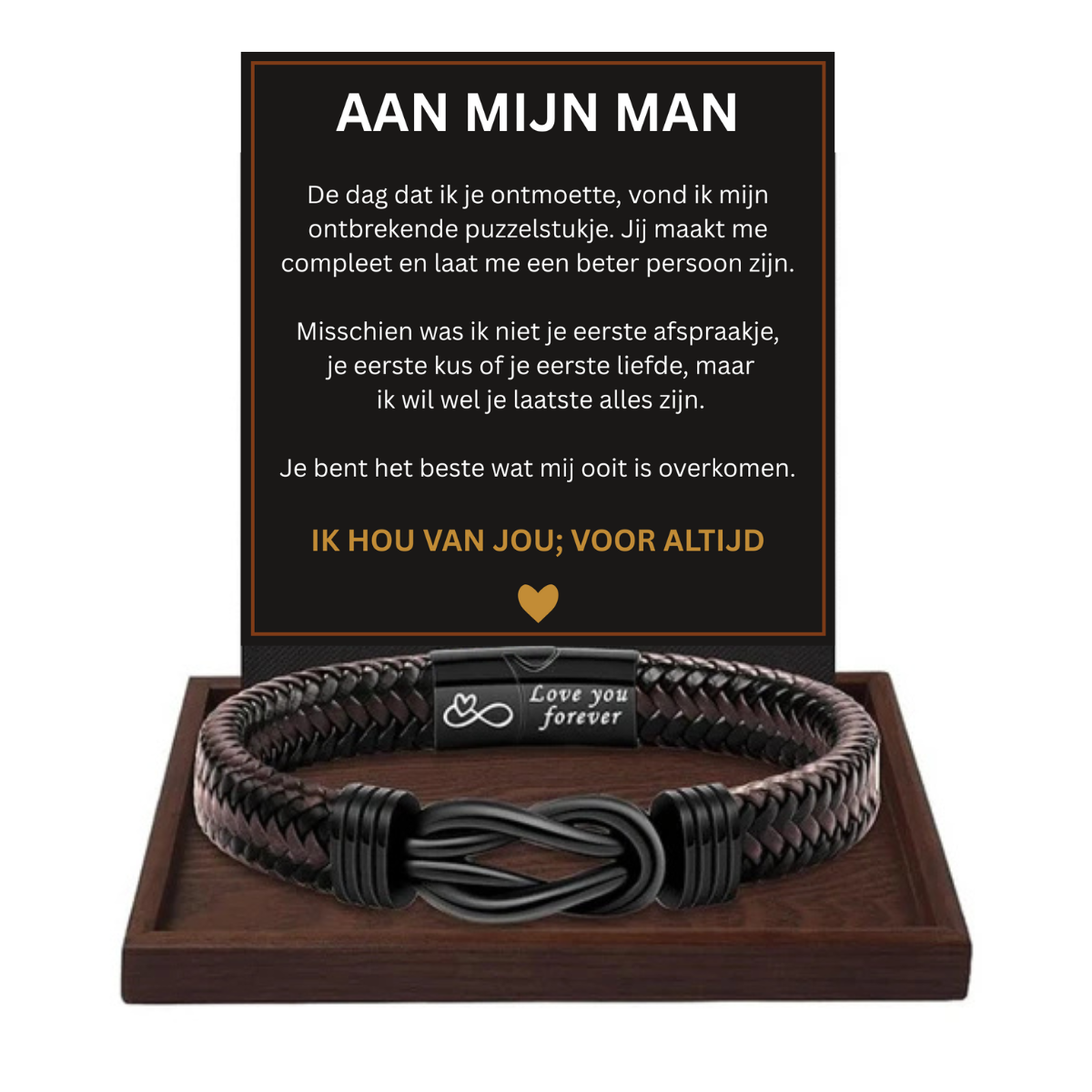 Aan Mijn Man | Leren Armband met Boodschap “Ik Hou Voor Altijd van Je”