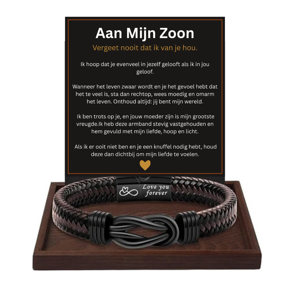 Aan Mijn Zoon/Kleinzoon | Leren Armband met Boodschap “Ik Hou Voor Altijd van Je”