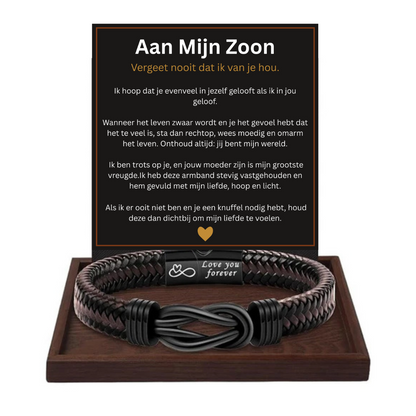 Aan Mijn Zoon/Kleinzoon | Leren Armband met Boodschap “Ik Hou Voor Altijd van Je”