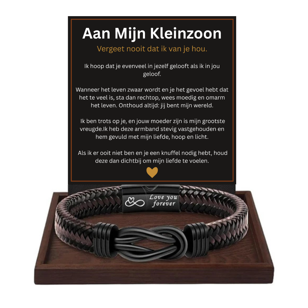 Aan Mijn Zoon/Kleinzoon | Leren Armband met Boodschap “Ik Hou Voor Altijd van Je”
