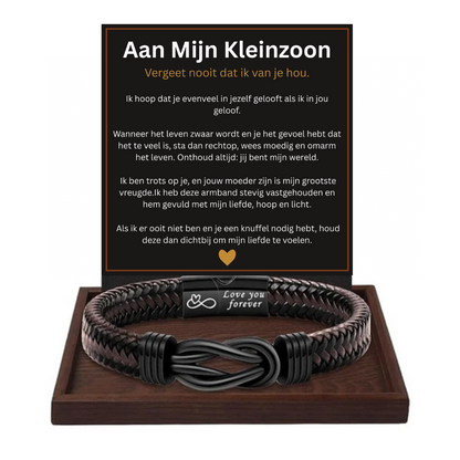 Aan Mijn Zoon/Kleinzoon | Leren Armband met Boodschap “Ik Hou Voor Altijd van Je”