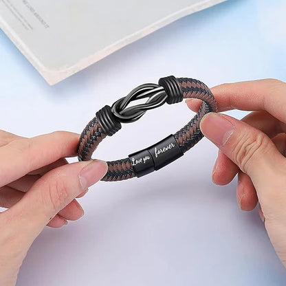 Aan Mijn Man | Leren Armband met Boodschap “Ik Hou Voor Altijd van Je”