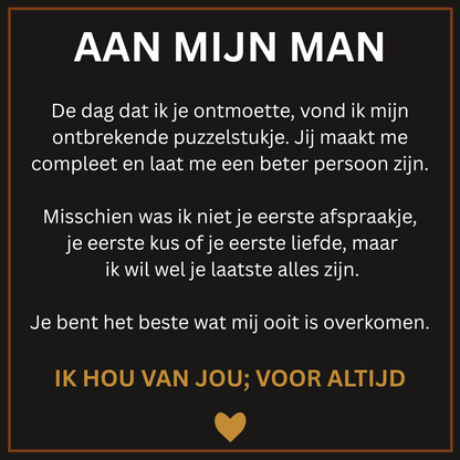 Aan Mijn Man | Leren Armband met Boodschap “Ik Hou Voor Altijd van Je”