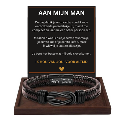 Aan Mijn Man | Leren Armband met Boodschap “Ik Hou Voor Altijd van Je”